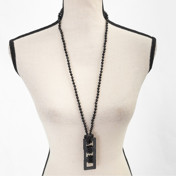 Calcite & Onyx square faceted black onyx beaded necklace with pendant Jess David - Picture 8 of 16